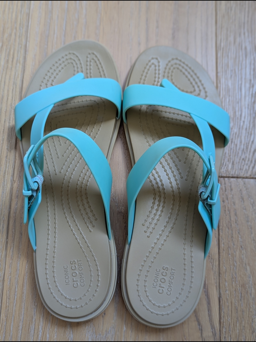 Turquoise Strap Sandals with Beige Footbed - Picture 4 of 4